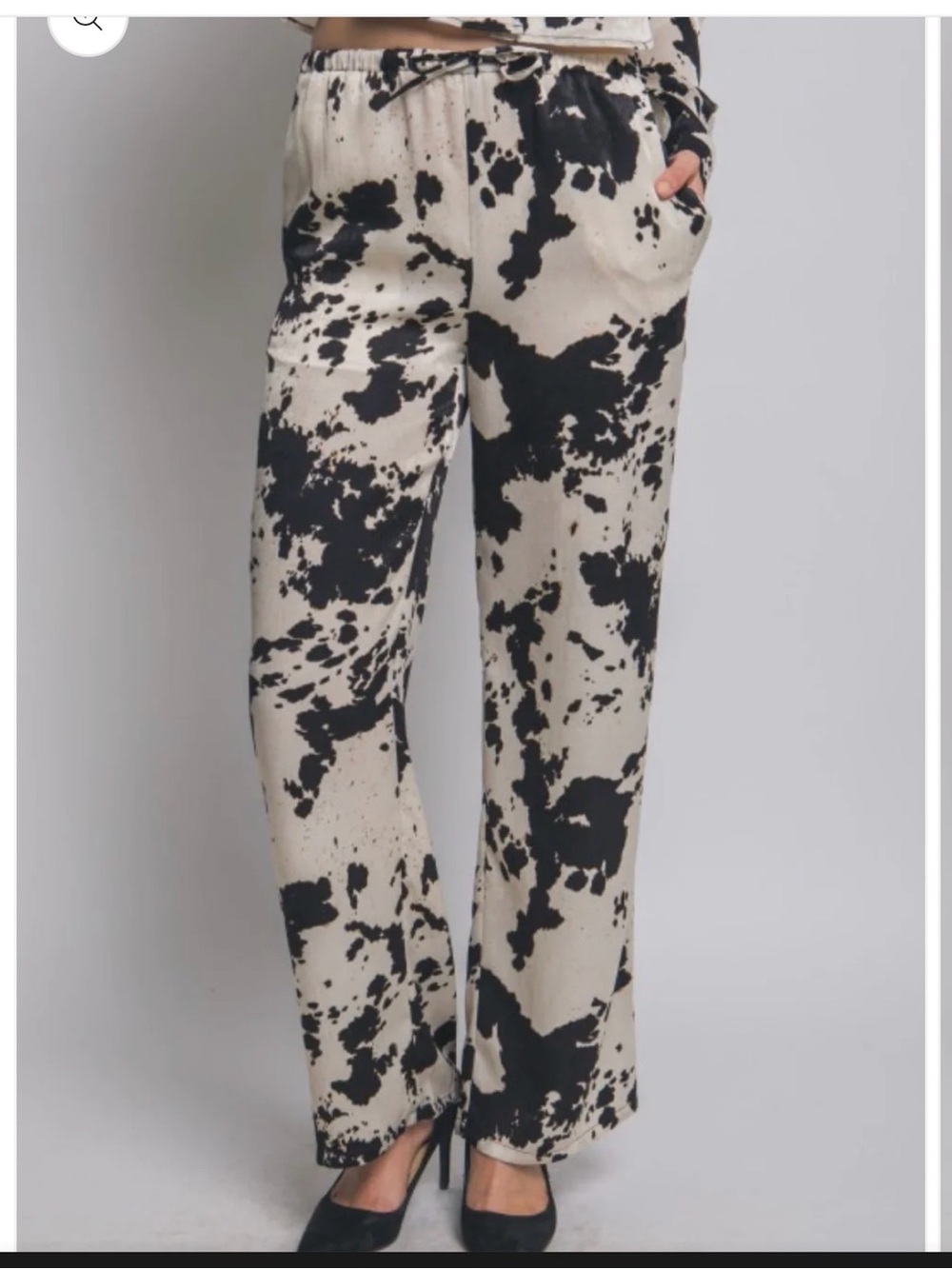 Cow Print Wide Leg Lounge Pants - Black & Cream